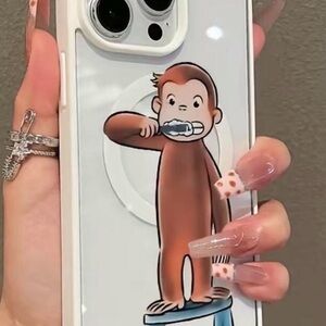 White Phone Case with Curious George Monkey Design
